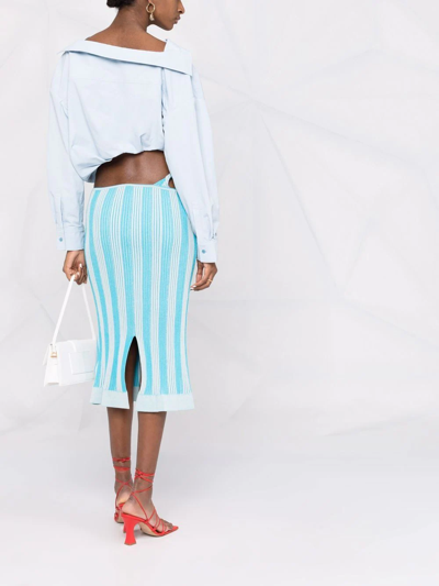 Shop Jacquemus Vertical-stripe Patter Knitted Skirt In Blue