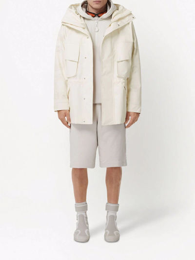 Shop Burberry Perforated Logo Technical Oversized Parka In White