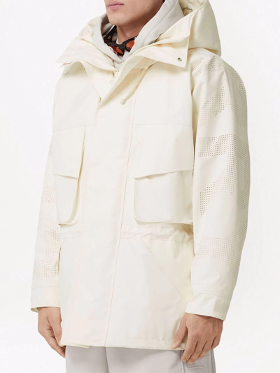 Shop Burberry Perforated Logo Technical Oversized Parka In White