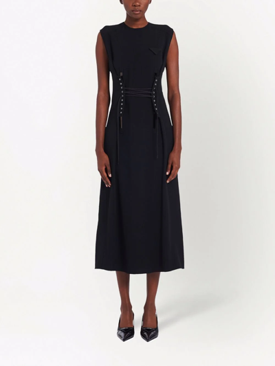 Prada Lace-up Mid-length Dress In Black