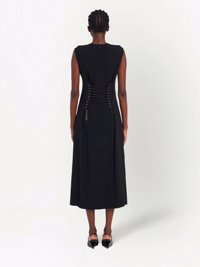 Prada Lace-up Mid-length Dress In Black