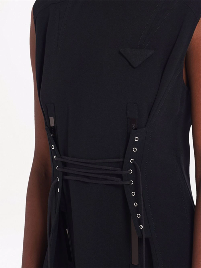Prada Lace-up Mid-length Dress In Black