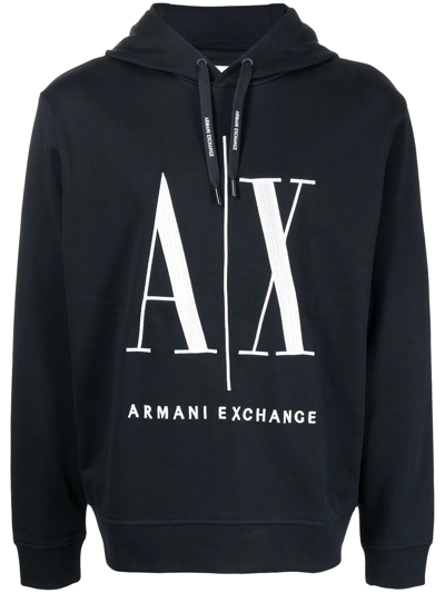 Armani Exchange Embroidered Logo Cotton Hoodie In Blue