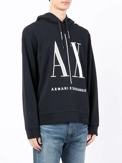 Shop Armani Exchange Logo-print Long-sleeve Hoodie In Blue