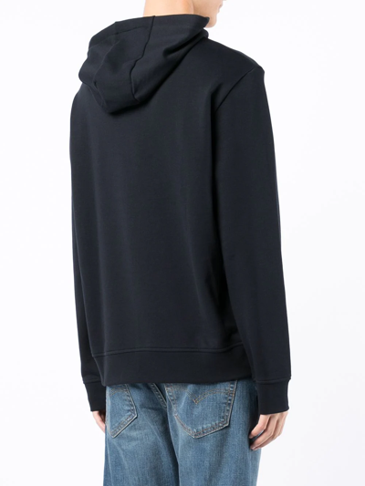 Shop Armani Exchange Logo-print Long-sleeve Hoodie In Blue