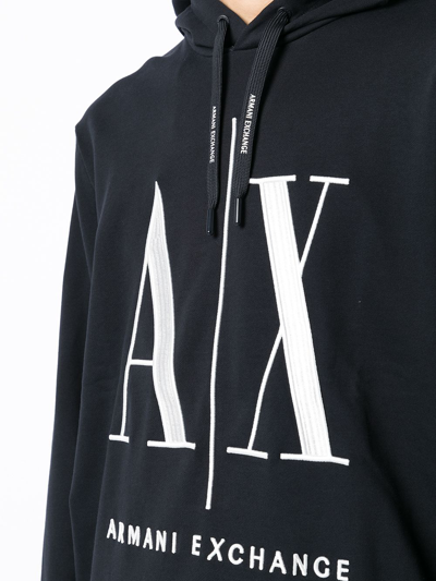 Shop Armani Exchange Logo-print Long-sleeve Hoodie In Blue