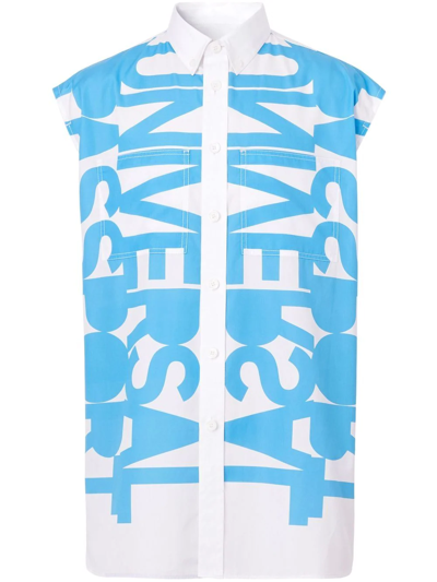 Burberry Slogan Print Sleeveless Shirt In Blau