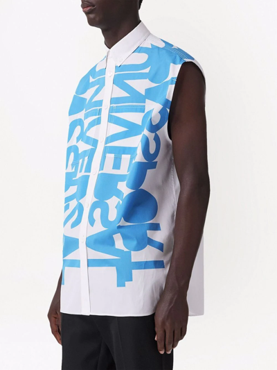 Burberry Slogan Print Sleeveless Shirt In Blau