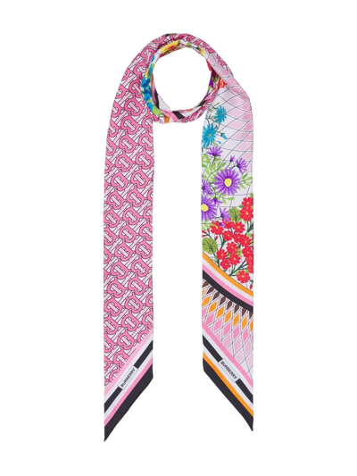 Shop Burberry Floral-print Monogram Silk Scarf In Rosa