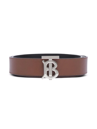 Shop Burberry Monogram-buckle Reversible Leather Belt In Black