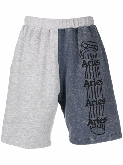 Shop Aries Two-tone Logo-print Shorts In Blue