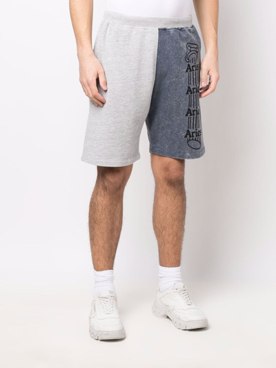 Shop Aries Two-tone Logo-print Shorts In Blue