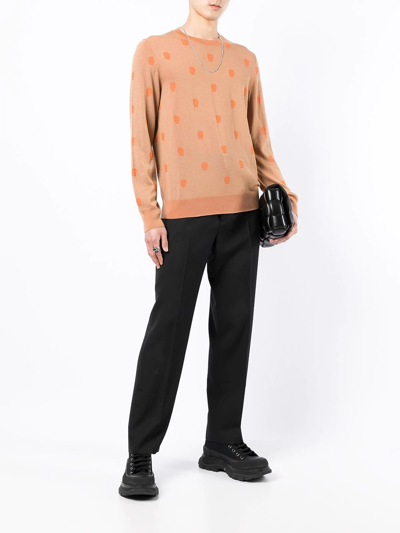 Shop Alexander Mcqueen Intarsia Skull-knit Wool Jumper In Orange