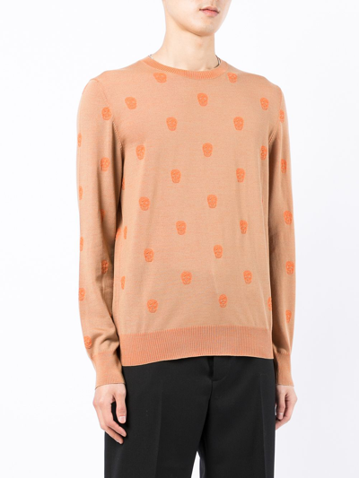 Shop Alexander Mcqueen Intarsia Skull-knit Wool Jumper In Orange
