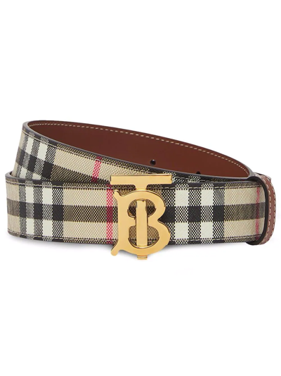 Shop Burberry Reversible Monogram-motif Vintage Check Belt In Neutrals