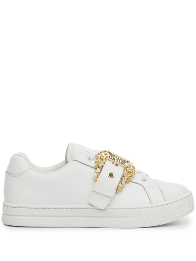 Shop Versace Jeans Couture Couture Baroque Buckle Sneakers In Weiss