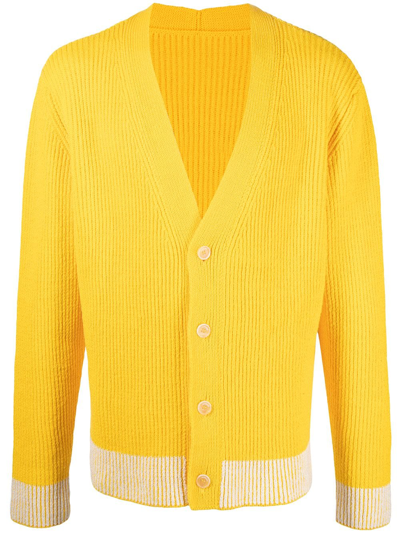 Shop Jacquemus Le Cardigan Limone Ribbed V-neck Cardigan In Gelb
