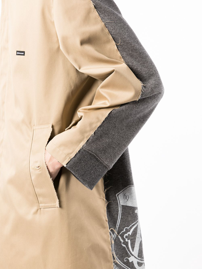 Shop Undercover Single-breasted Panelled Coat In Braun