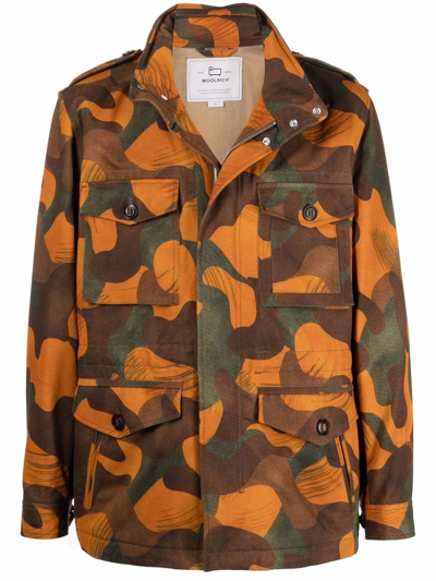 Shop Woolrich Camouflage-print Jacket In Orange