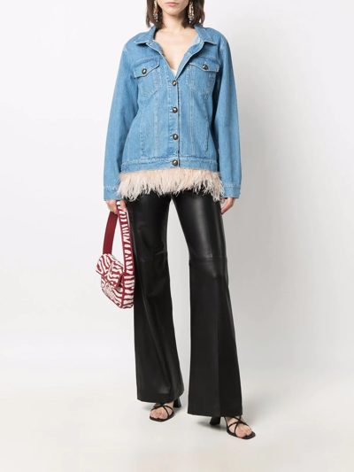 Shop Simonetta Ravizza Feather-trim Denim Jacket In Blau