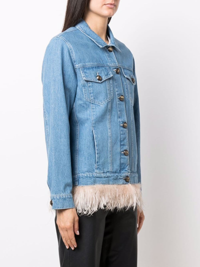 Shop Simonetta Ravizza Feather-trim Denim Jacket In Blau