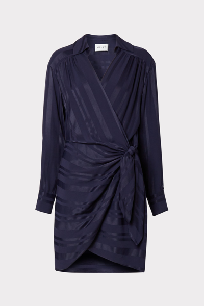 Shop Milly Jordan Striped Satin Dress In Navy