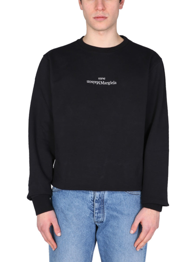 Shop Maison Margiela Logo Embroidered Crewneck Sweatshirt In Black