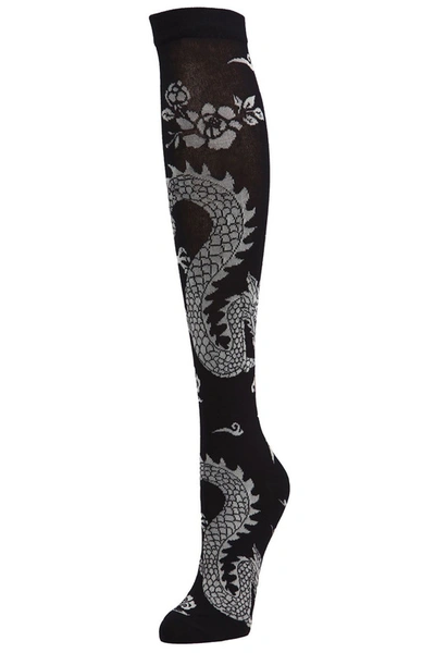 Shop Natori Dragon Knee High Socks In Grey