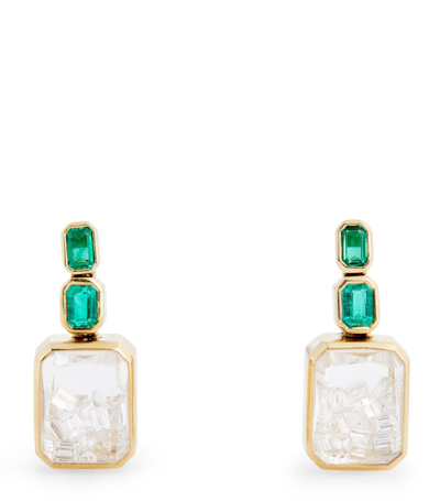 Shop Moritz Glik Yellow Gold, Diamond And Emerald Bala Earrings
