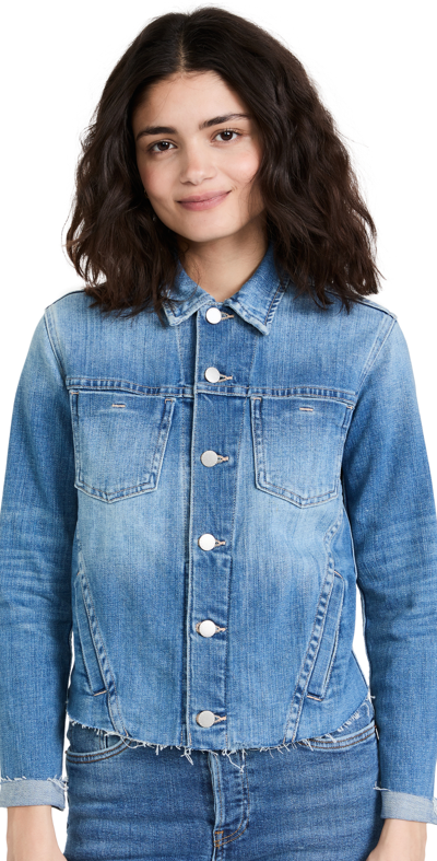L Agence Janelle Cropped Frayed Stretch-denim Jacket In Brisbane