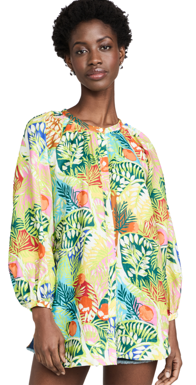 Staud Vincent Linen Long Sleeve Tunic In Capri Tree