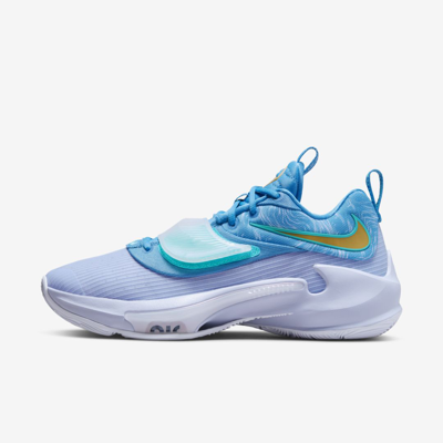 Shop Nike Zoom Freak 3 Basketball Shoes In Dutch Blue,ghost,dynamic Turquoise,metallic Gold