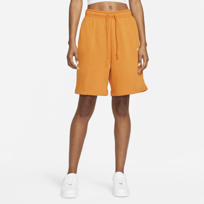 Shop Nike Sportswear Essential Women's Fleece High-rise Shorts In Light Curry,white