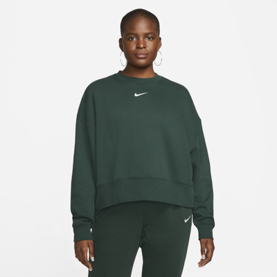 Shop Nike Sportswear Collection Essentials Women's Oversized Fleece Crew Sweatshirt In Pro Green,white