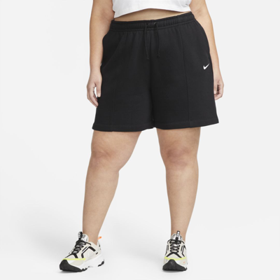 Shop Nike Sportswear Essential Women's Fleece High-rise Shorts In Black,white