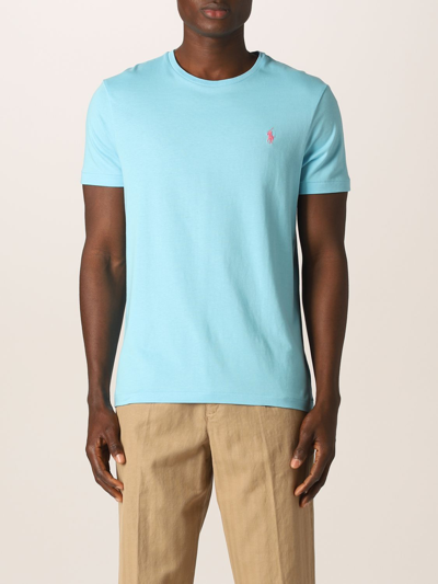 Shop Polo Ralph Lauren Cotton T-shirt With Logo In Turquoise