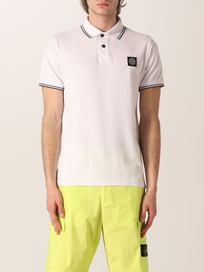 Shop Stone Island Polo Shirt In Stretch Pique Cotton In 白色 1