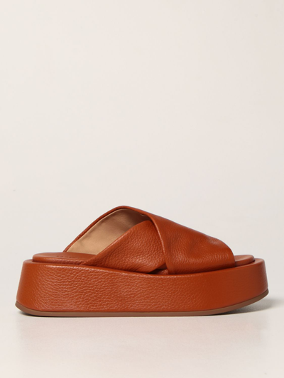 Shop Marsèll Platform Sandals In Dry Milled Leather In Brick Red