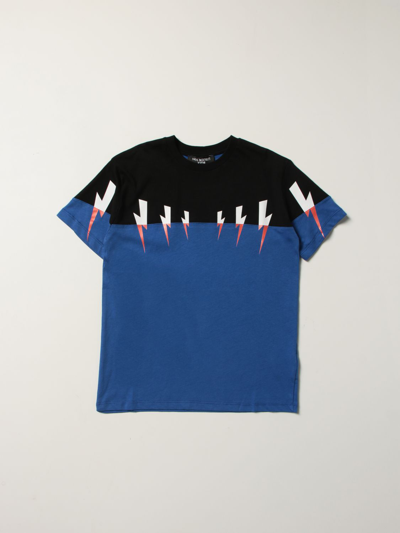 Shop Neil Barrett T-shirt With Lightning Print In Blue