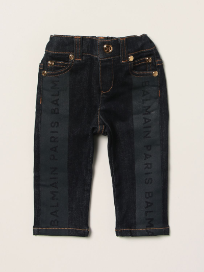 Shop Balmain 6-pocket Jeans With Logo Bands In Blue