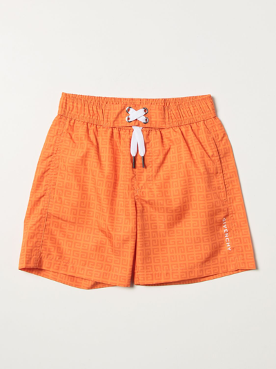 Shop Givenchy Swim Trunks With Logo Allover In Orange