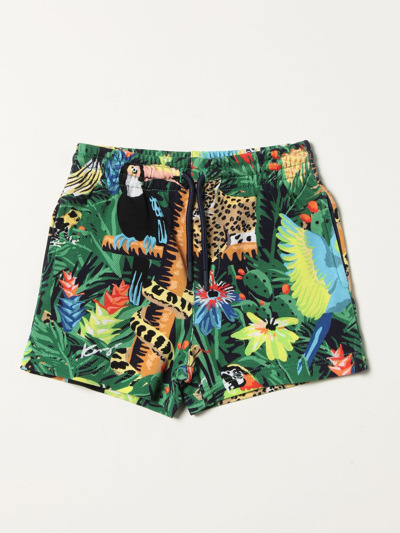 Shop Kenzo Junior Jogging Shorts With Tropical Print In Green