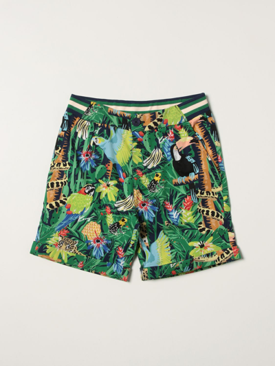 Shop Kenzo Junior Jogging Shorts With Tropical Print In Blue