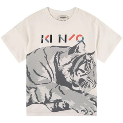 Shop Kenzo Kids Cream Tiger Logo Short Sleeved T-shirt