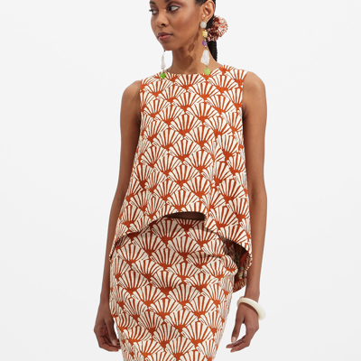 La Doublej La Scala Ventaglio-print Cotton-blend Top In Ventaglio