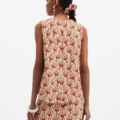 La Doublej La Scala Ventaglio-print Cotton-blend Top In Ventaglio