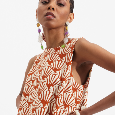 La Doublej La Scala Ventaglio-print Cotton-blend Top In Ventaglio