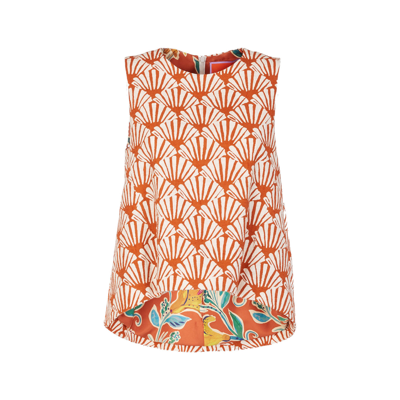 La Doublej La Scala Ventaglio-print Cotton-blend Top In Ventaglio