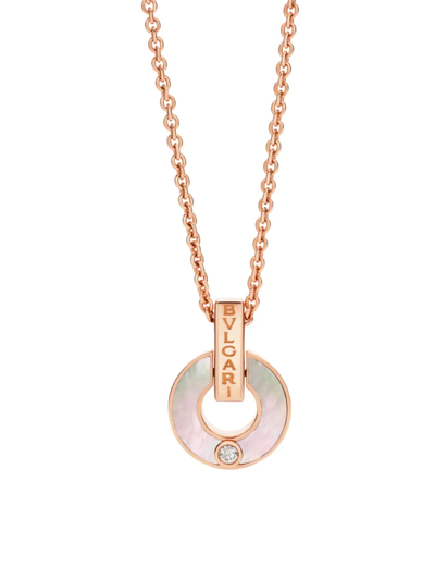 Shop Bvlgari Women's Essential 18k Rose Gold, Mother-of-pearl & Diamond Openwork Pendant Necklace In Pink Gold