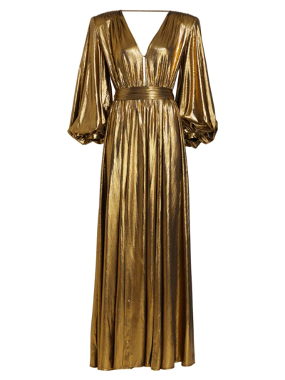 Bronx And Banco Zoe V-neck Blouson Metallic Gown In Gold | ModeSens
